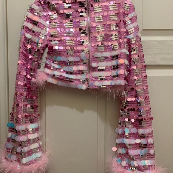 🆕 Brand New Party Skirt Set Disco Sequin Feather        Size Small - Picture 8 of 13